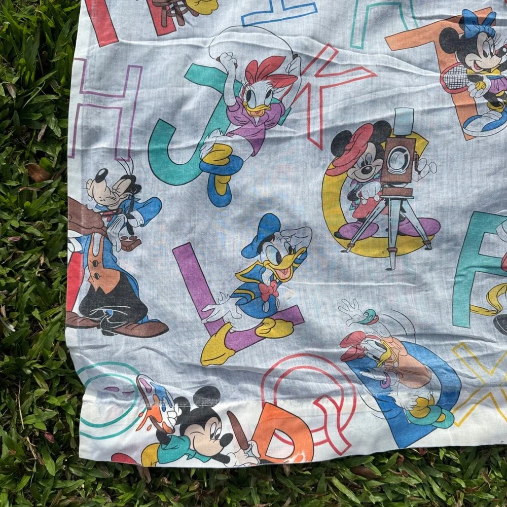 Vintage Disney Mickey Mouse Friends ABC Alphabet Flat Sheet Twin Full Fabric